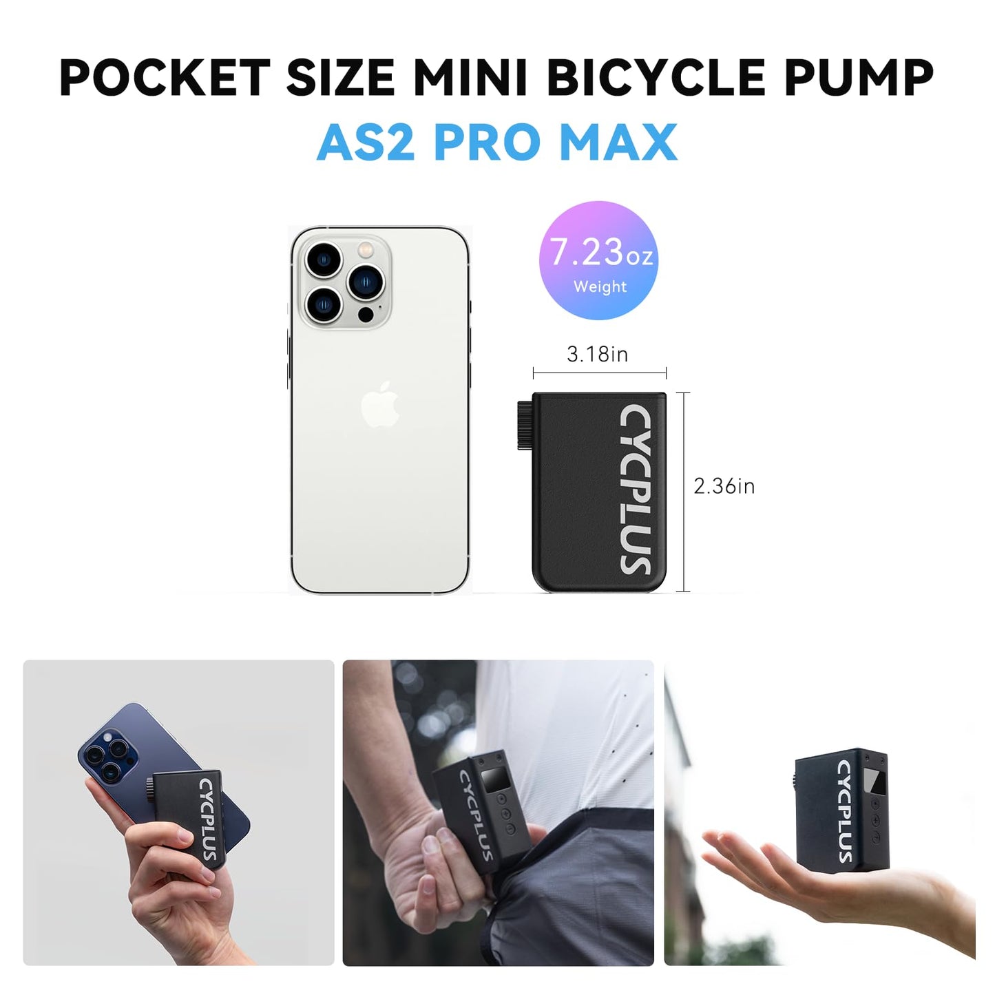 CYCPLUS AS2 Pro Max Tiny Pump Mini with Gauge, Max 120 PSI Cordless Bicycle Air Pump, Auto Stop, with Presta and Schrader Valve for Car, Motorcycle, Bike and Ball (2025 Updated Version)