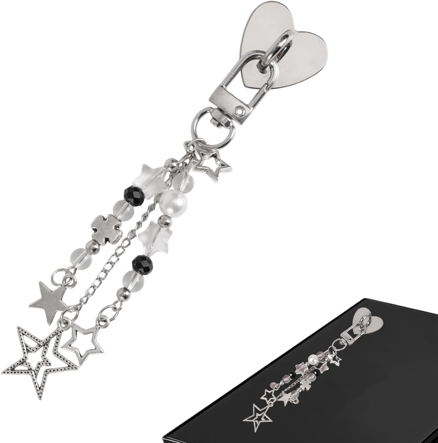 Sinbana Cute Charm Chain for Kindle, Star Pearl Keychain Strap Charm with Hook Decorative E-Reader Key Chain Decorating