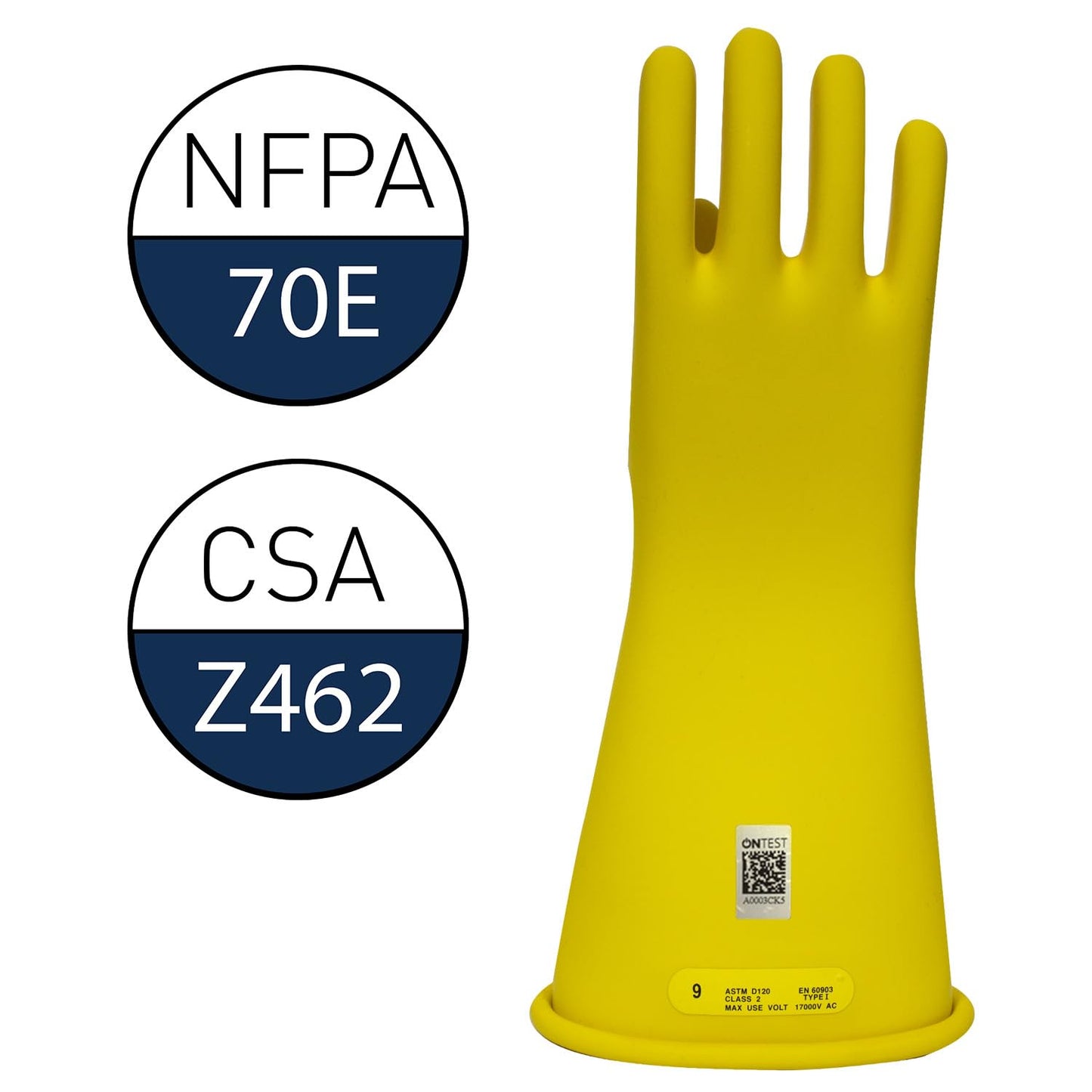 Enespro Class 2 Yellow Rubber Voltage Insulating Gloves, Max. Use Voltage 17000V AC/25500V DC, GC2Y08