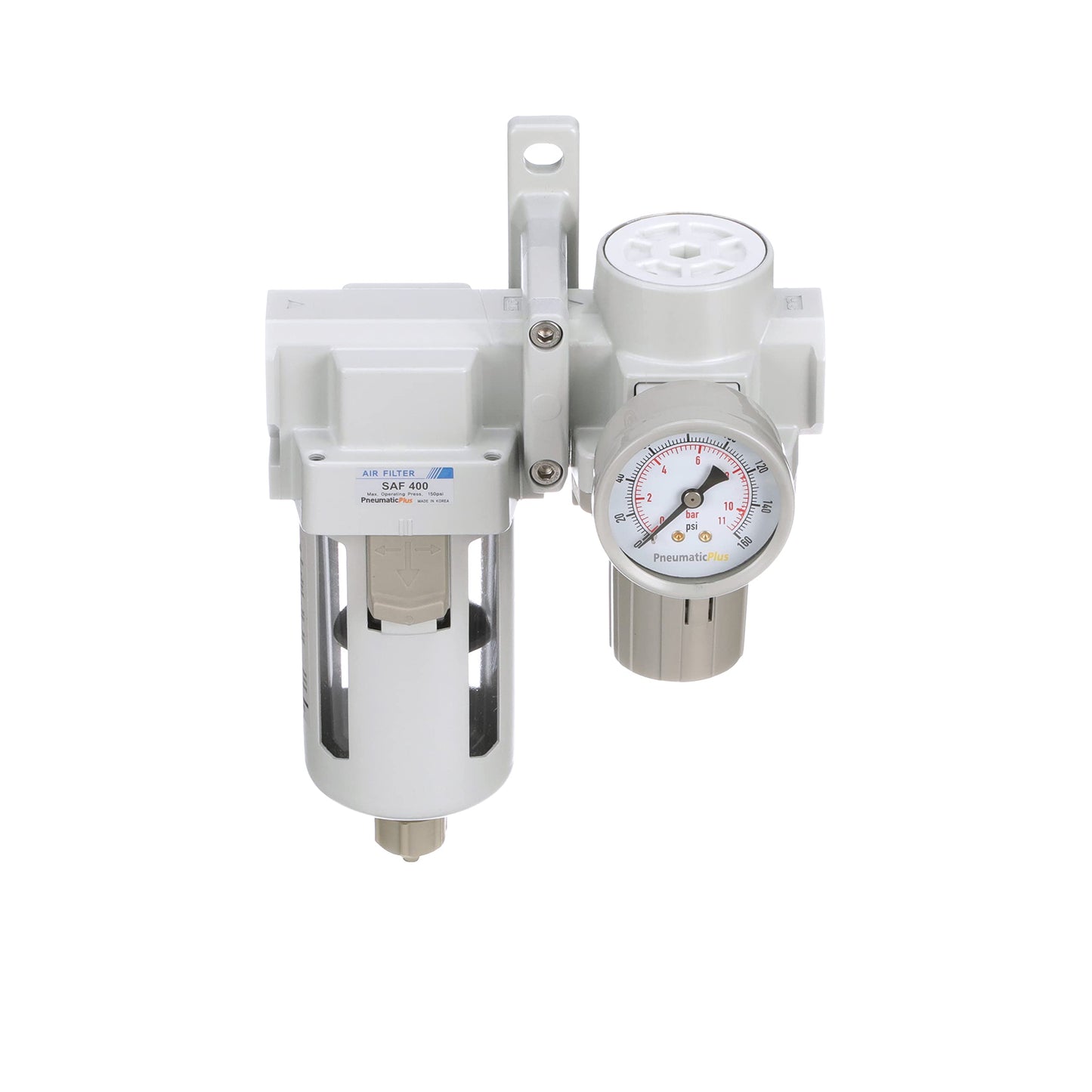 PneumaticPlus SAU420-N06G Compressed Air Filter Regulator Combo 3/4" NPT - Poly Bowl, Manual Drain, Bracket, Gauge