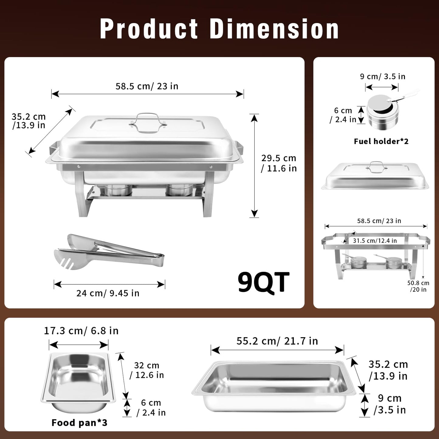 Stelora Chafing Dishes for Buffet, 9 Qt High Grade Chafing Dish Buffet Set, Rolled-Edge Design Food Warmers for Parties, Buffet, Wedding, Birthday, Camping 4 Pack 12 Pans (Silver)
