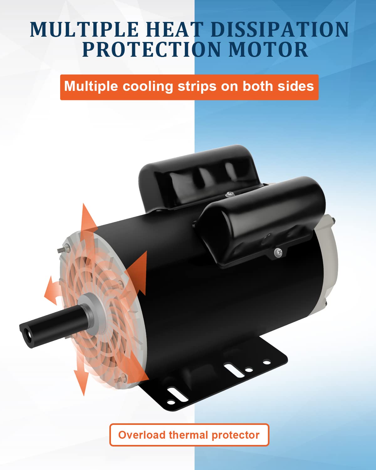 5 HP Air Compressor Motor Single Phase Electric Motor, 7/8" Shaft Diameter, CCW 60HZ, 3450RPM, 208V-230V