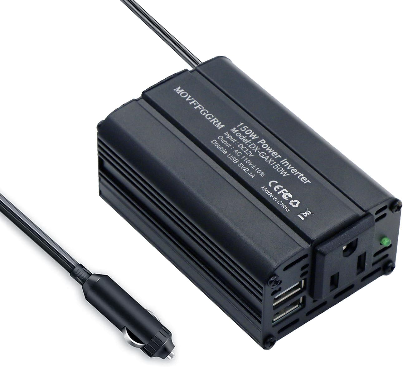 MOVFFGGRM 150W 12V 110V 2.4A Power Inverter DC to AC Car Plug Adapter Outlet Converter with Dual USB AC car Charger