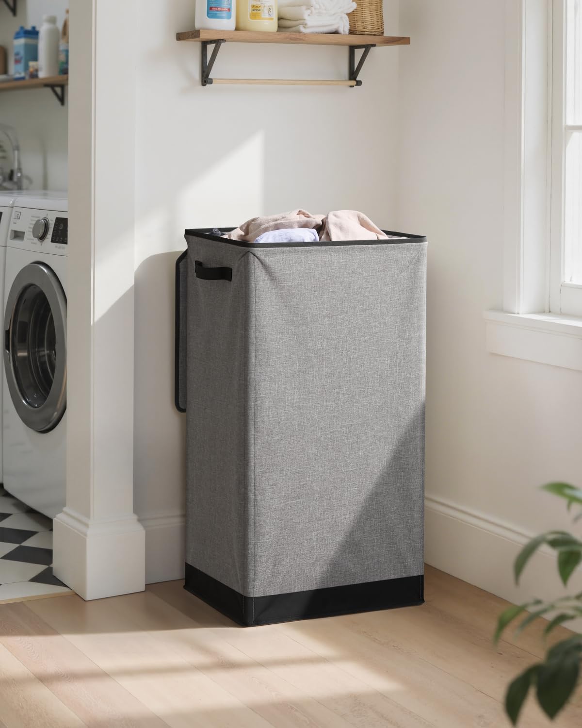 SOLEDI Laundry Hamper - 100L Collapsible Clothes Basket with Lid & Removable Bag | Grey