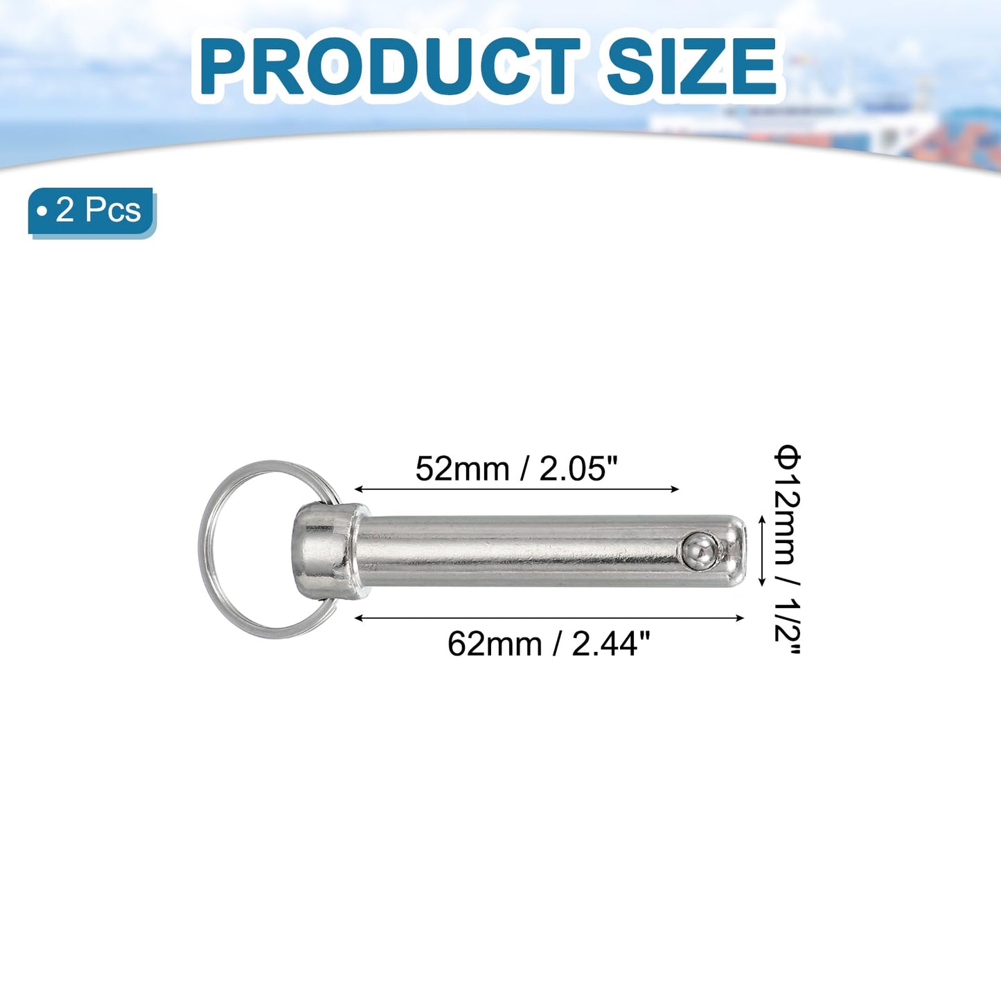 MECCANIXITY Quick Release Pin, Dia 1/2"(12mm) Usable Length 2.05"(52mm) Total Length 3.86"(98mm) Bimini Top Pin Marine Hardware Carbon Steel for Boat Accessories, Pack of 2