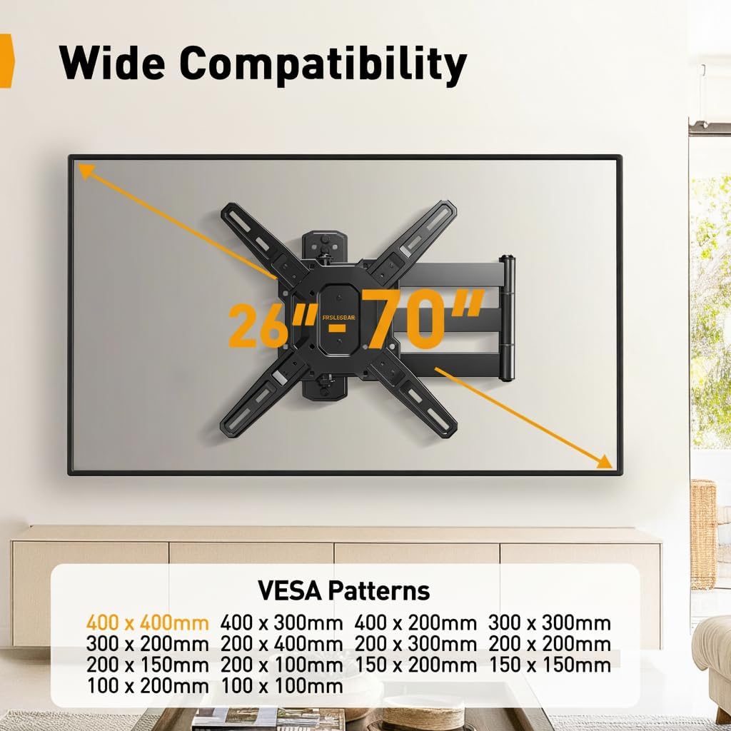 Perlegear Long Arm TV Wall Mount - Full Motion Bracket for 26-70 Inch TVs, 100 lbs Capacity, Swivel & Tilt