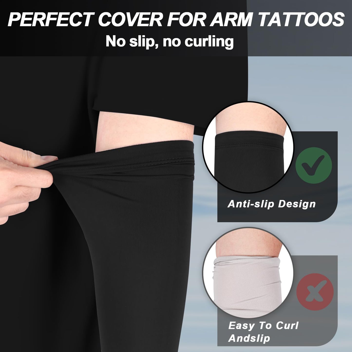 ROCK TAKIN UV Sun Protection Arm Sleeves for Men Women, UPF 50+ Cooling Sun Sleeves to Cover Arms Sports Compression Covers for Golf Baseball Football Work Running Cycling Driving - 3 Pairs