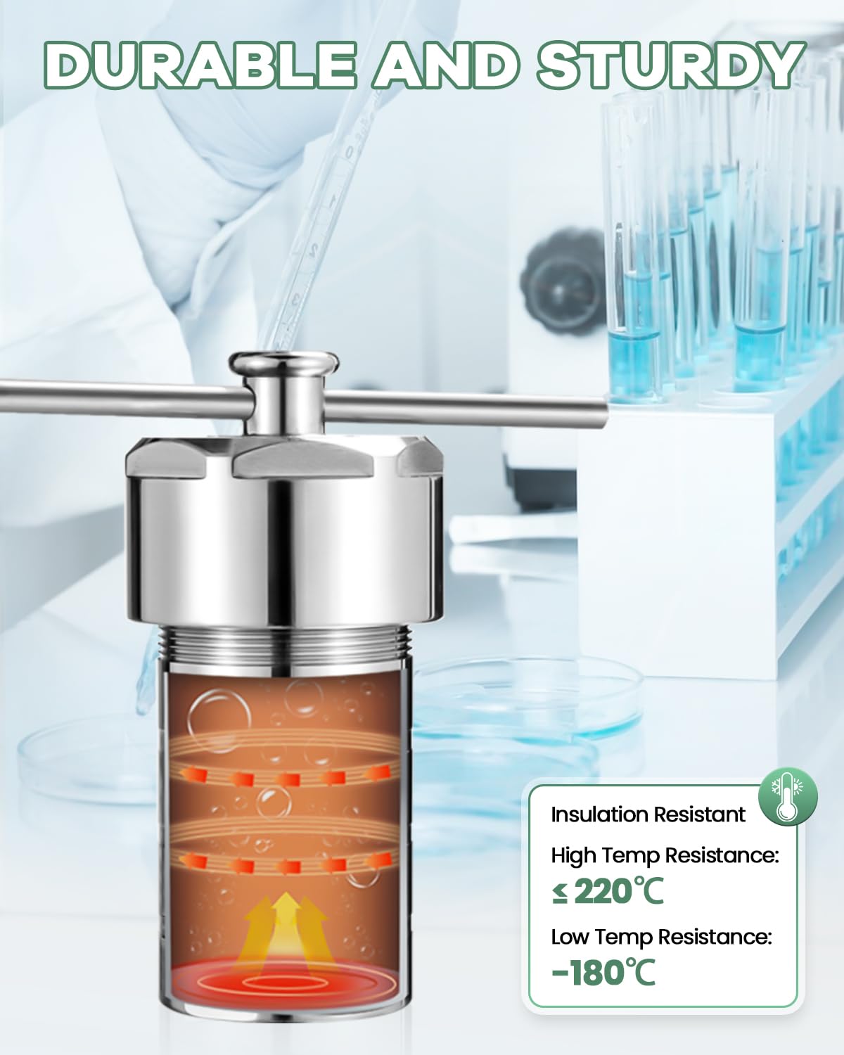 Huanyu 100ml PTFE Lined Hydrothermal Synthesis Autoclave Reactor 200℃ 4Mpa PTFE Lining Corrosion Resistance Hydrothermal Autoclave Reactor 304 Stainless Steel Shell for Lab Hydrothermal Process 100ml