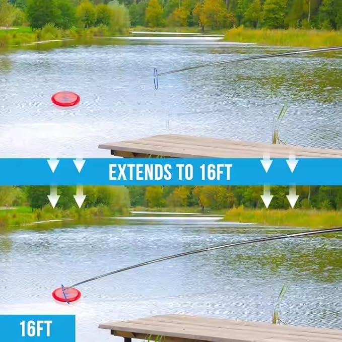 MD 5 in 1 Extendable Disc Golf Retriever. (16FT) Telescopic Disc Golf Retriever Durable Stainless Steel Frame,Multi-Hook Grabber with Carry Bag, Disc Golf Accessories for Tree Bushes & Water.