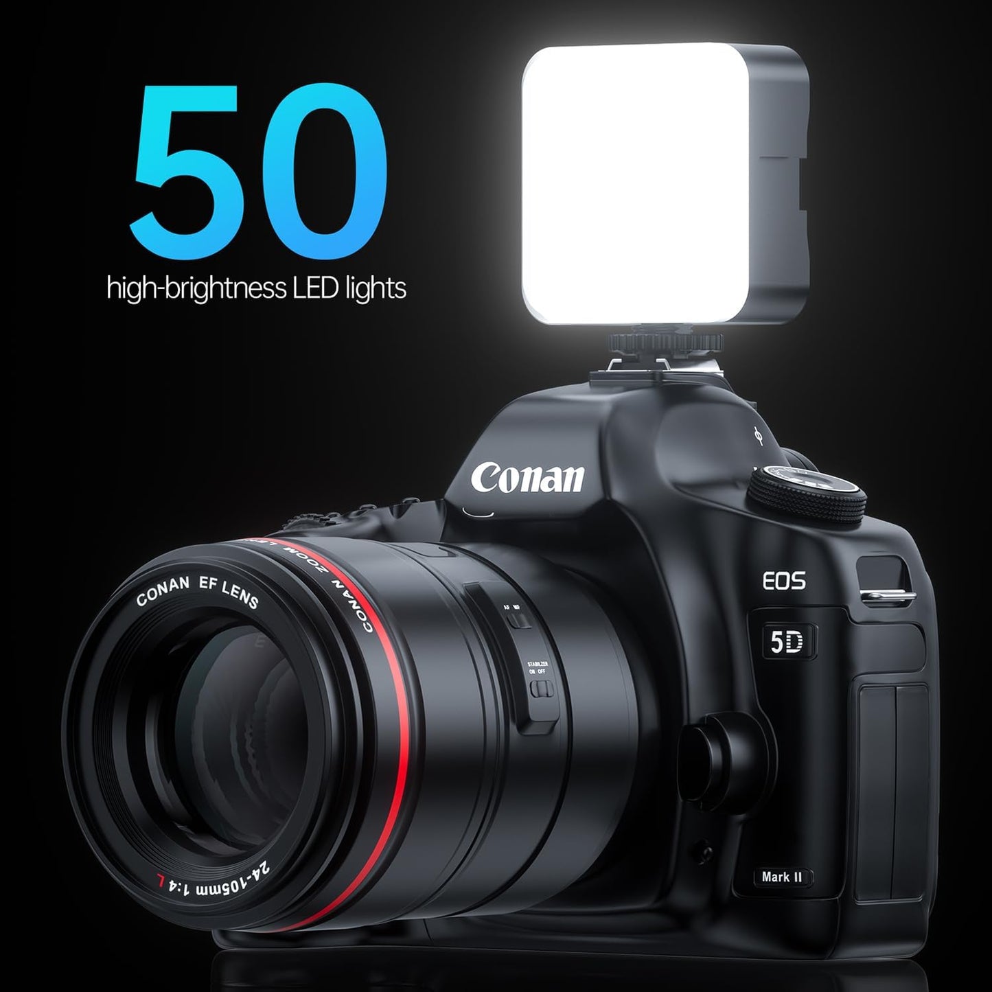 DUIDESHI 3200K-5600K+CRI95 3 Cold Shoe Camera Light: Color LED Video Light- Rechargeable Camera Light, Cold Shoe Mount