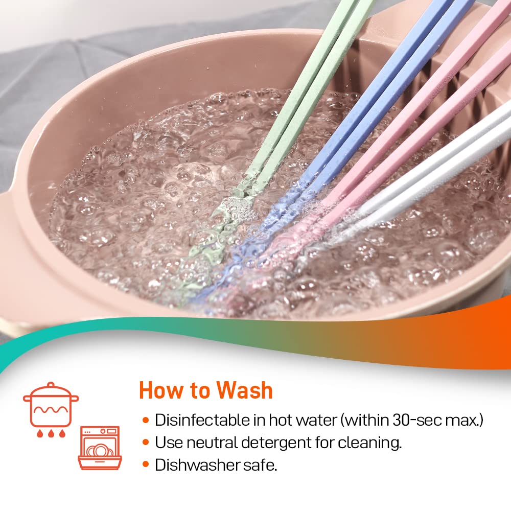 RECOHOME Reusable Long Silicone Cooking Chopsticks with Spoon 12 Inches 1 Pair, Dishwasher Safe, BPA-free Non-Slip,Korea Kitchen Utensils (Pastel Blue, 1 Pair )