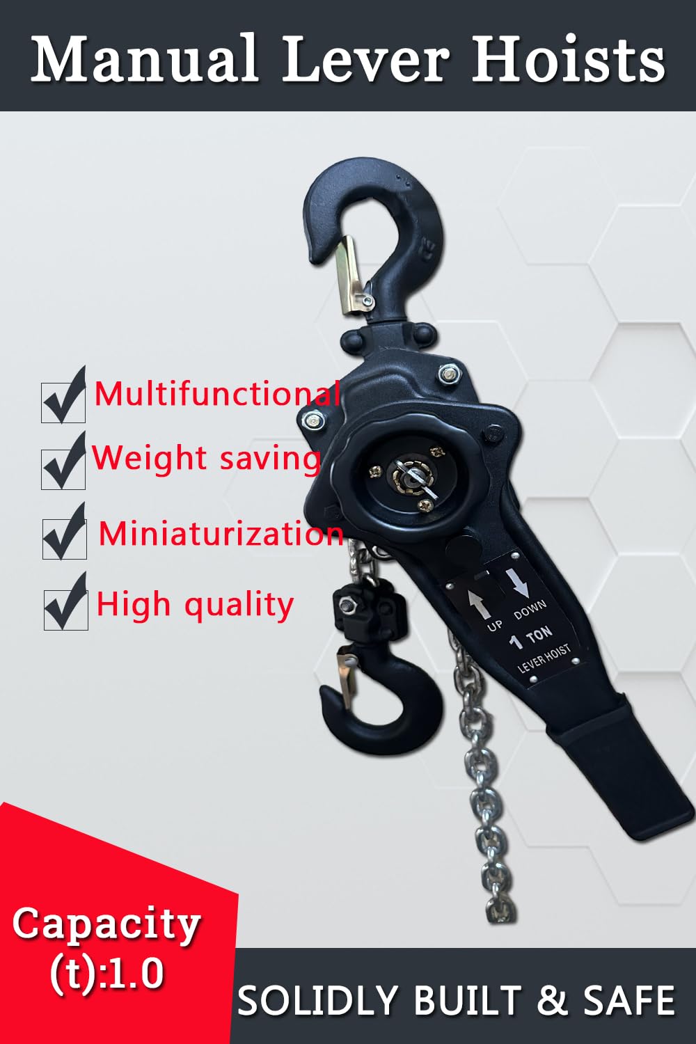 Lever Chain Hoist 2200LBS 5FT 2 Units Set 1T 1,5M Lever Chain Hoist 1 ton Commercial Portable Hooks for Building Garages Warehouse Automotive Machinery【1T/1.5m*2units】