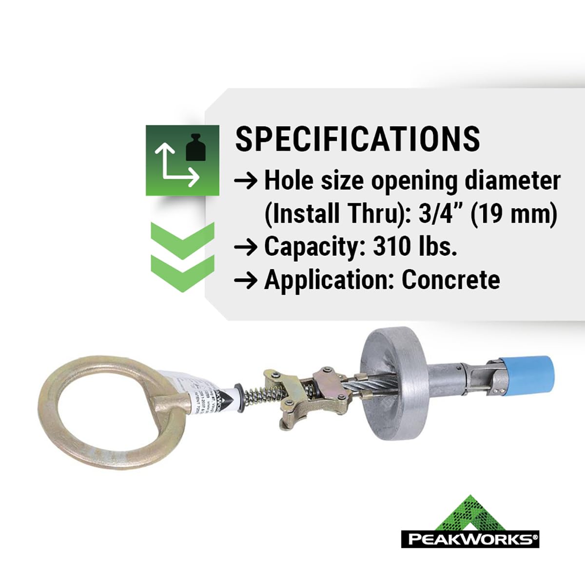Peakworks Temporary Reusable Drop-In Anchor for Concrete - Industrial, Construction, Roofing Fall Protection - ANSI & OSHA Compliant - 3/4" (19 mm)