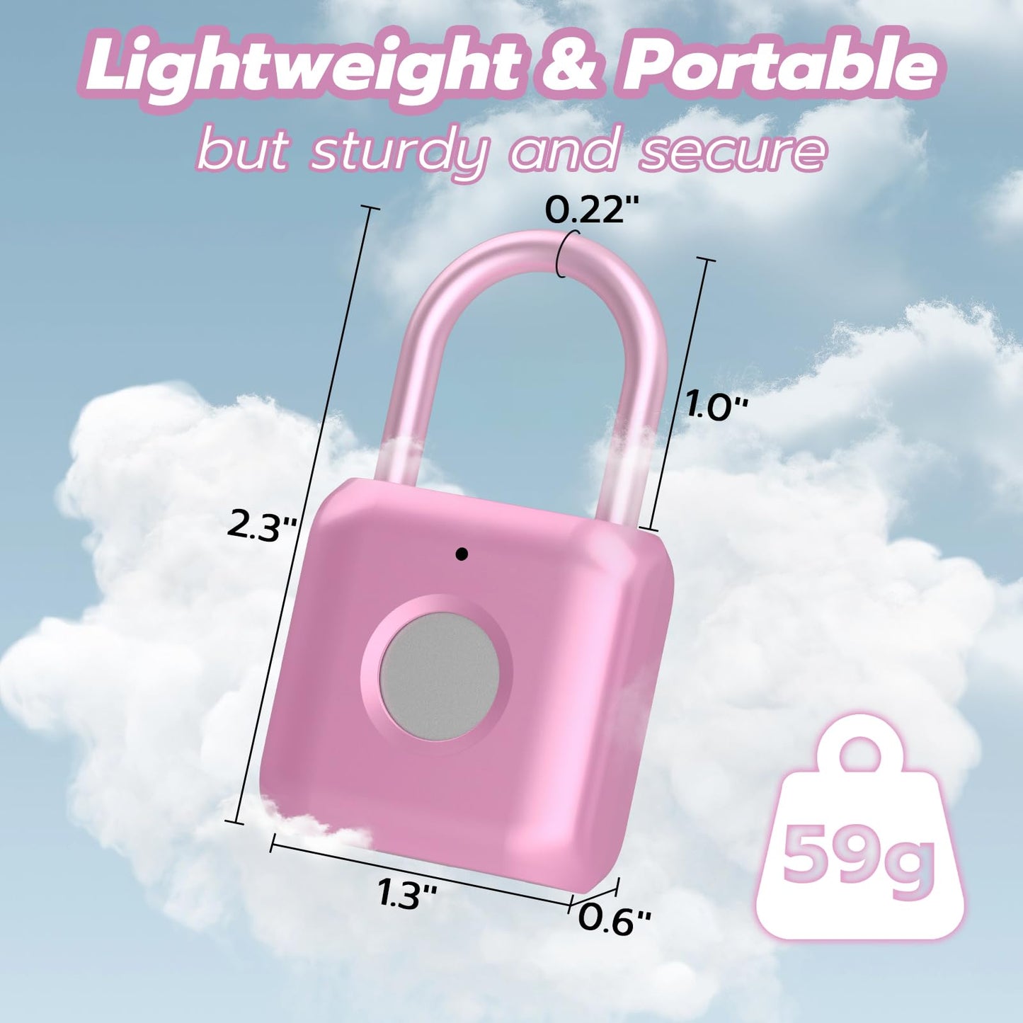 Fingerprint Padlock,Smart Padlock APP Control,Fingerprint Locker Lock,Gym Lock USB Rechargeable for Gym Locker,Locker, School,Storage Pink