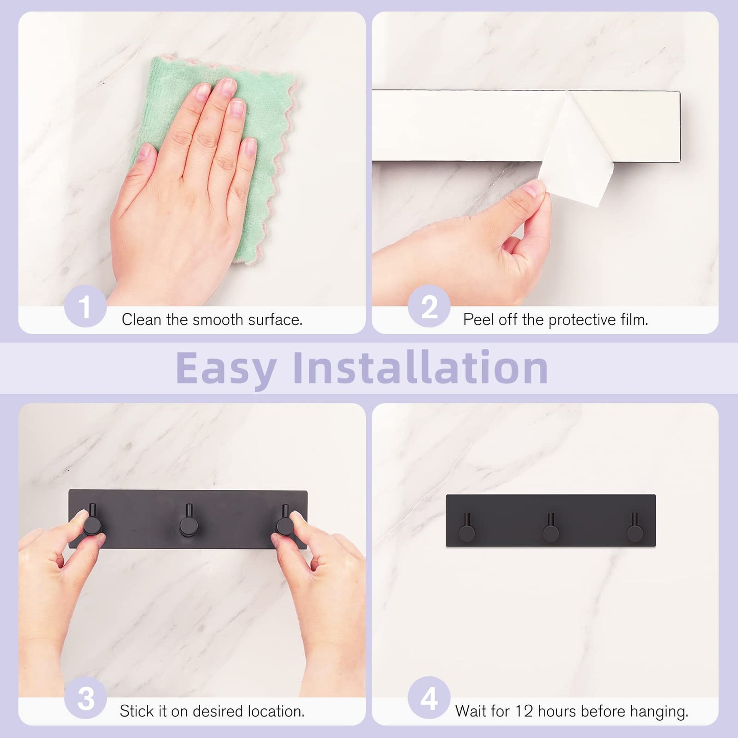 VIS'V Key Holder Wall Mount, Small Metal Self Adhesive Key Hanger with 3 Hooks, No Drilling, Extra Adhesive Strip, Black