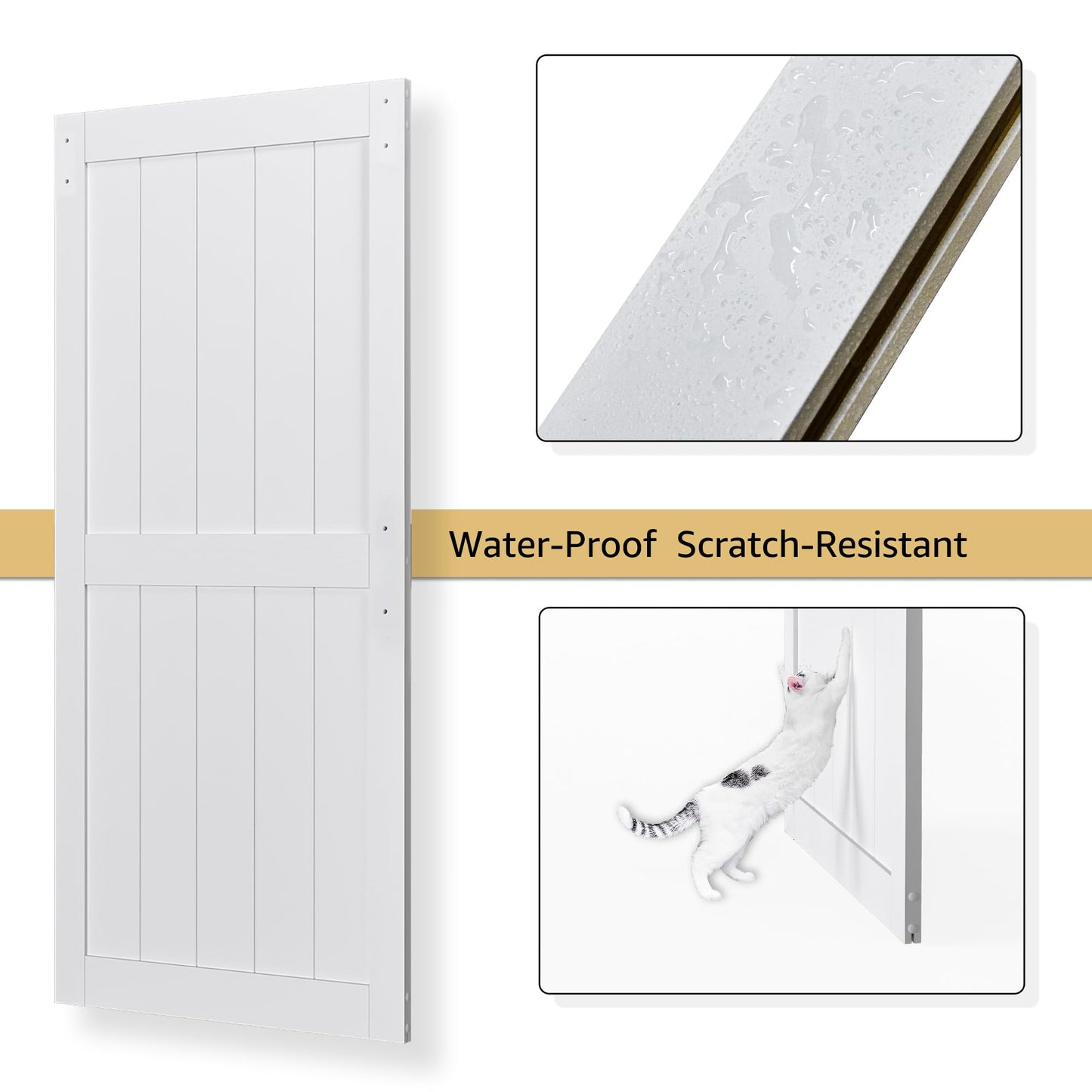 COSHOMER 36" x 84" Bypass Barn Door, Sliding Barn Door with 6.6FT Track Hardware Kit Included, H Shape Solid Core MDF Barn Doors, Waterproof PVC Surface, Save Space, Easy to Install, White