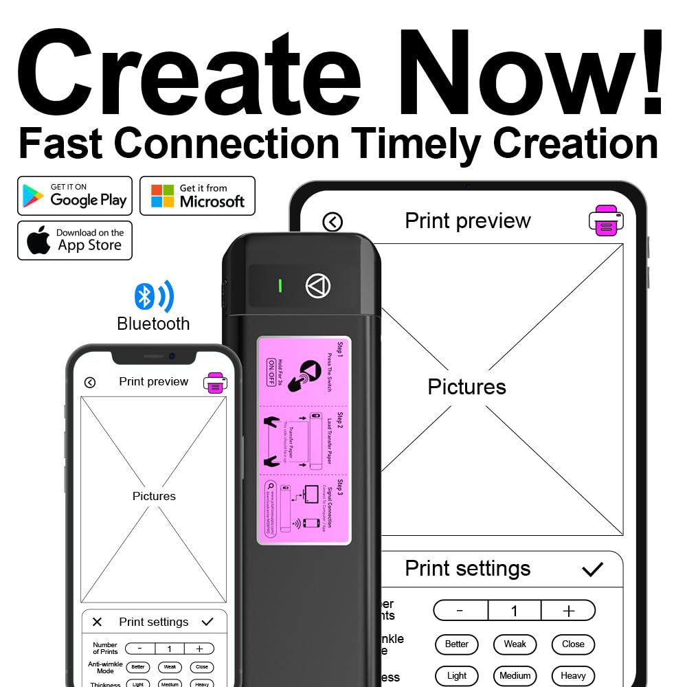 OZER M08Pro Wireless Tattoo Transfer Stencil Printer - Inkless Transfer Thermal Copier Machine Compact Printer, Quick Stencil Compatible with Smartphone & Laptop