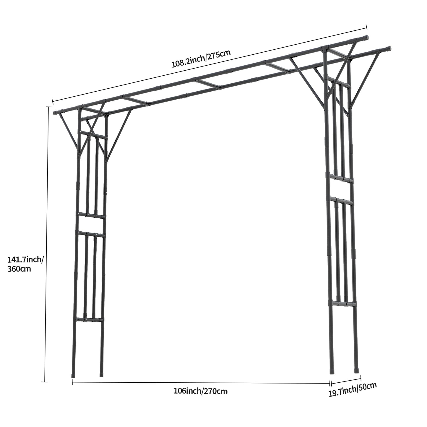 Carotex Flat Top Garden Arch Trellis Pergola, 11.8 x 9.02 FT Large Metal Arbor for Climbing Plants, Plastic-Coated Galvanized Steel Frame, Outdoor Decorative Arch for Garden, Backyard, Lawn (Black)
