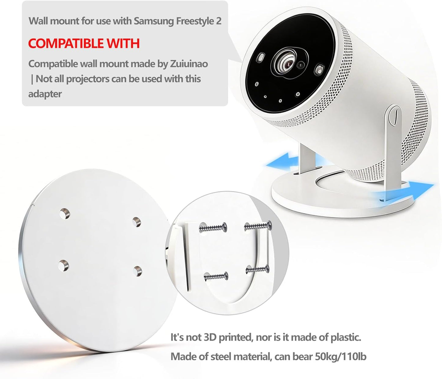 ZUIUINAO 2nd 2nd (1 Set)) Drill Free Projector Wall Mount & Ceiling Mount for Samsung Freestyle Gen, Freestyle Gen