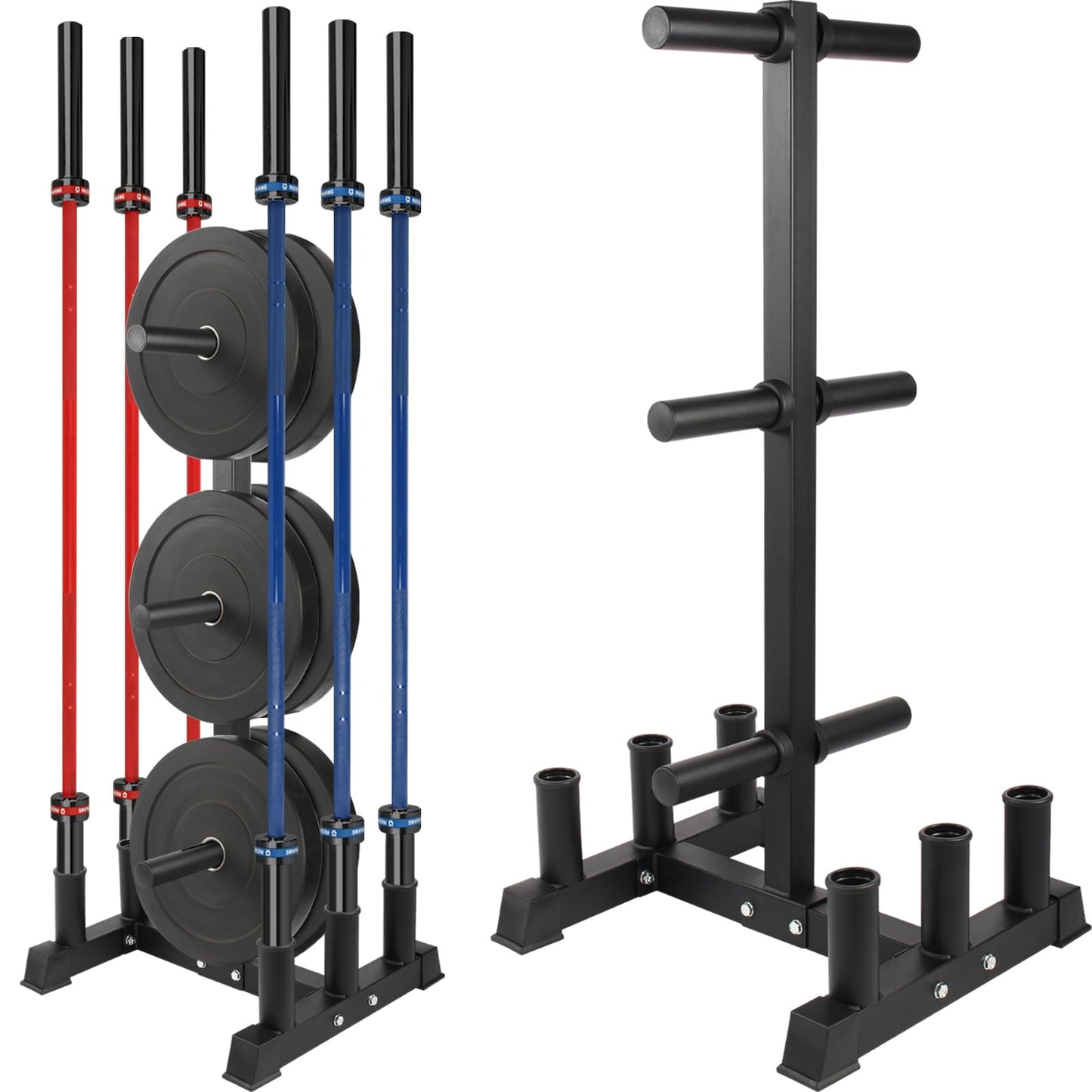 RICHUANG Olympic Weight Plate Rack for Bumper Plate Storage, 2 Inch Weight Plate Tree and Barbell Holder for Home Gym, 4-Pegs 6-Pegs Olympic Weight Tree, Capable of Holding Up to 880LB