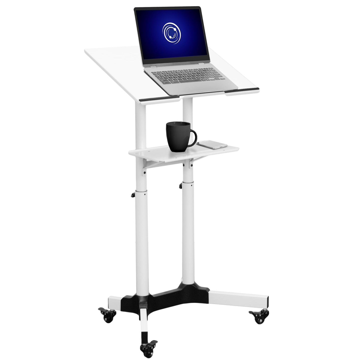VIVO Mobile 24 x 16 inch Lectern Podium, Height Adjustable Steel Rolling Laptop Cart on Wheels, White, CART-V03W