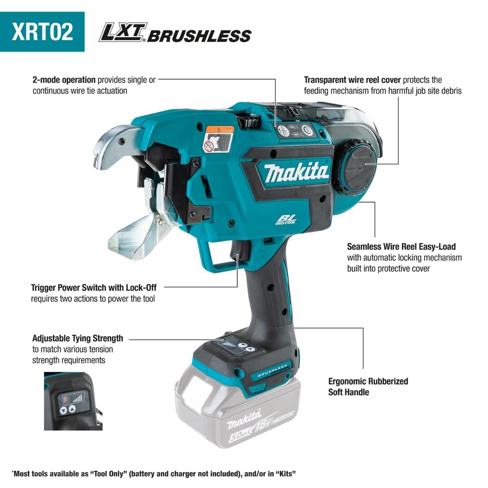 Makita XRT02TK 18V LXT® Lithium-Ion Brushless Cordless Deep Capacity Rebar Tying Tool Kit (5.0Ah)