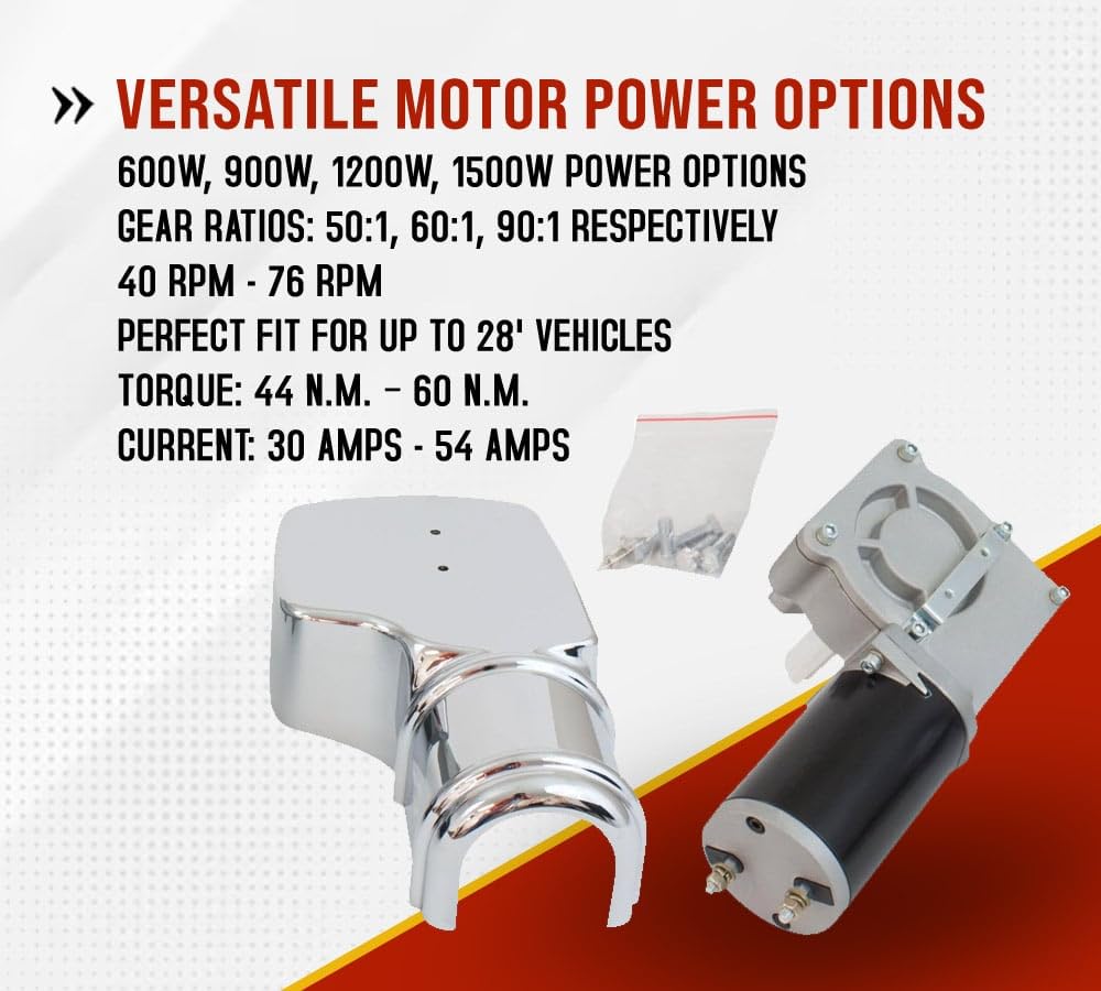 Mytee Products 900W 90:1 Tarp Motor for Dump Truck Tarp Systems with Chrome Cover 12VDC / 43 AMPS / 50 RPM (1 Year Warranty)