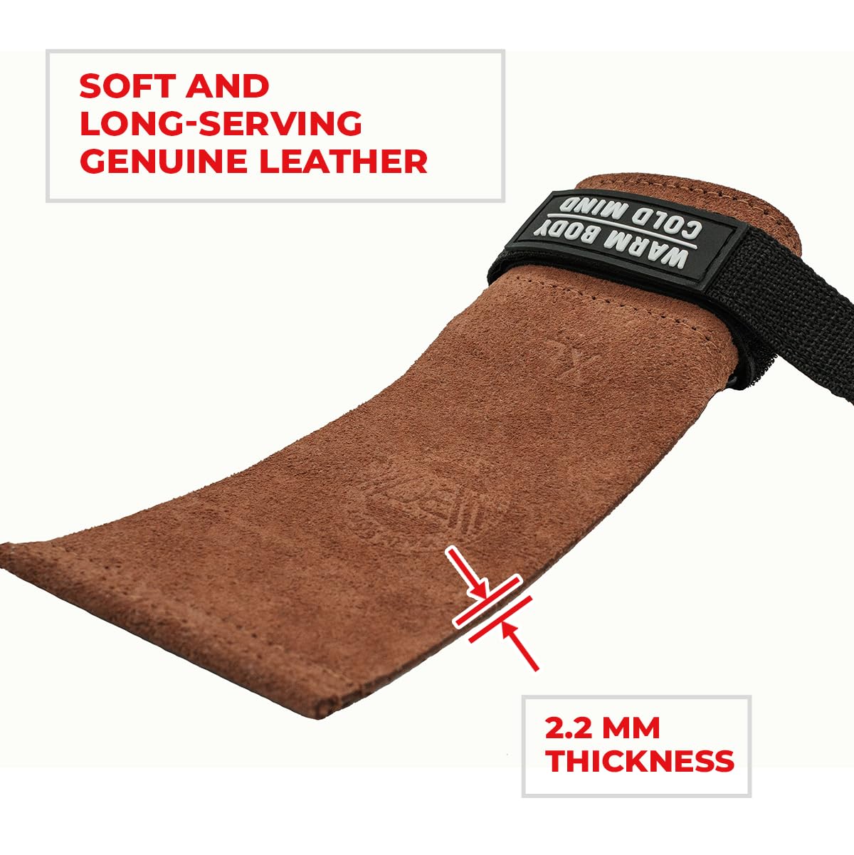 WARM BODY COLD MIND Leather Hand Grips - NO Holes for Weightlifting, Powerlifting, Gymnastics, Cross Training, Pull-Ups, Weight Lifting, Wrist and Palm Protection (Amber, S)