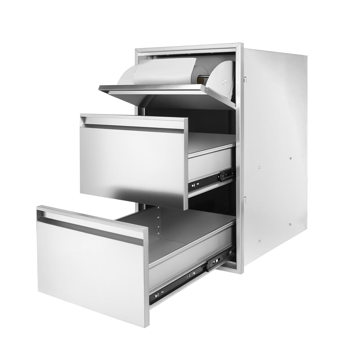 POPMOON BBQ Outdoor Kitchen Drawer W16.7 x D21.4 x H29.8 Inch Triple Access BBQ Drawers Stainless Steel Access Drawer for BBQ Island and Outdoor Kitchen