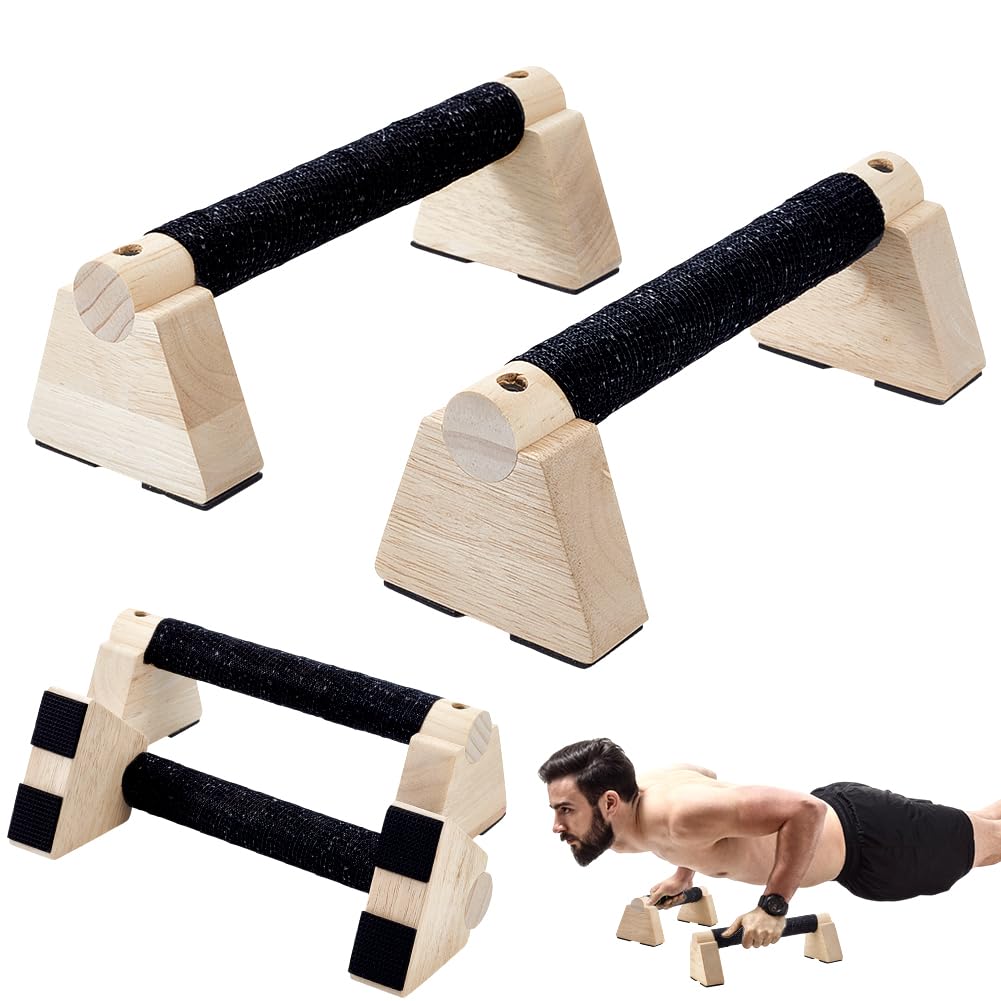 AHANDMAKER 2Pcs Wooden Parallettes Bars for Handstand Training 9.8x3.8x3.9 in Natural Bisque Calisthenics Equipment Push Up Bars Dip Stands for Home Gym Strength Training Men Fitness Essentials