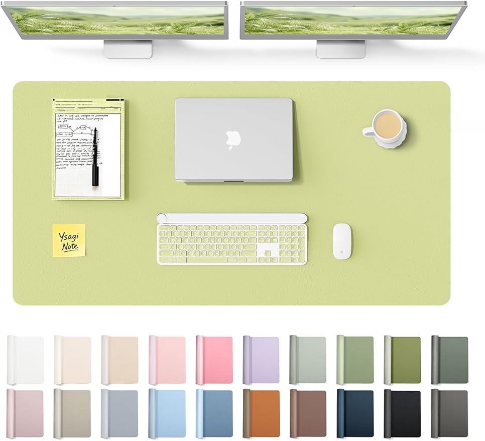 YSAGi Leather Desk Protector, Office Mat, Large Mouse Mat, Non-Slip PU Leather Blotter, Laptop Desk Pad, Waterproof Writing Pad for Office and Home (Peak Green, 47.2" x 23.6")