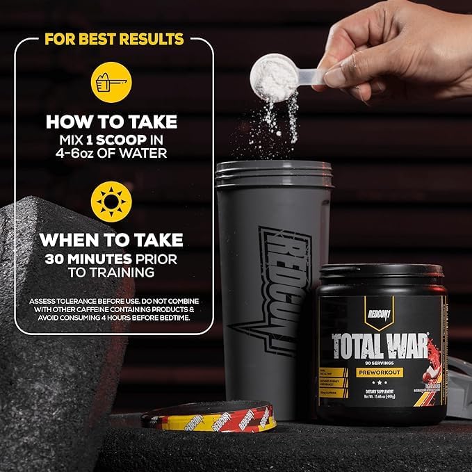 REDCON1 Total War Pre Workout, Green Apple - Fast Acting Caffeinated Preworkout for Men + Women with Beta Alanine - Contains Citrulline Malate for Increased Pump, Blood Flow (30 Servings)