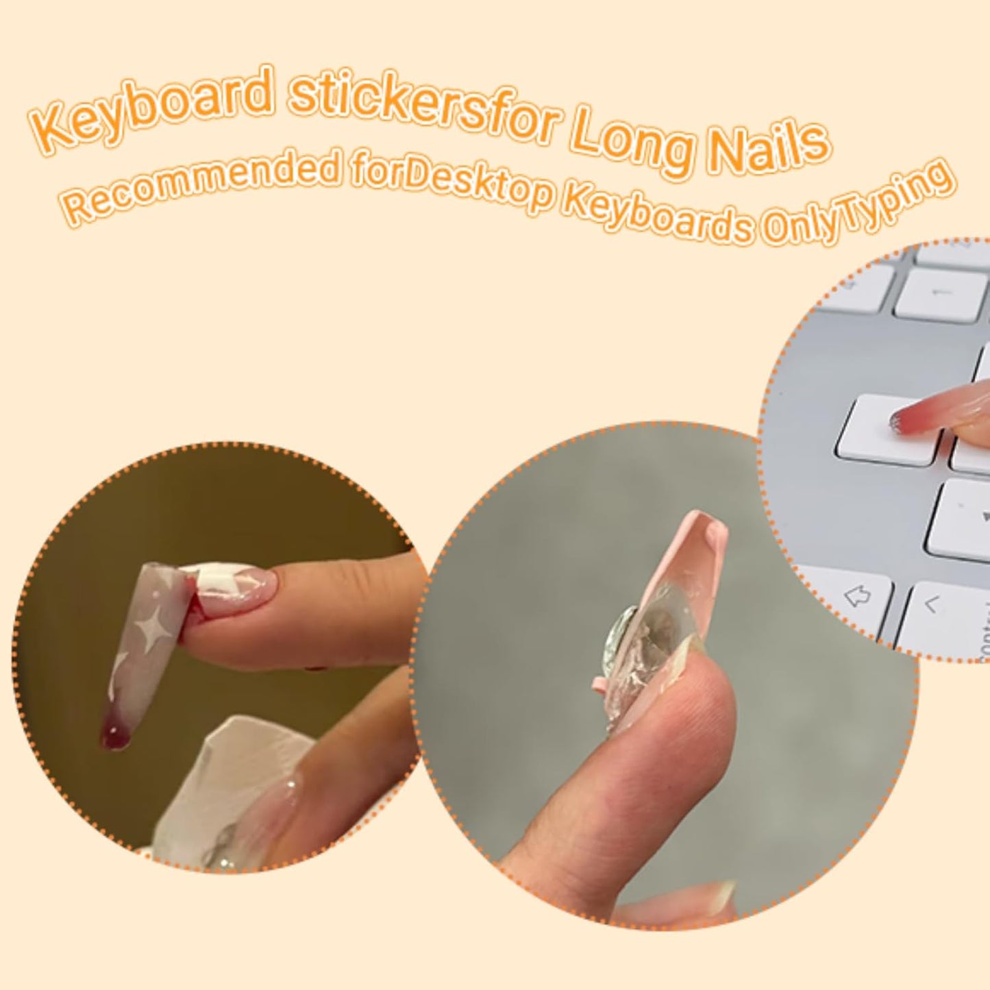 YzxQzxdron (70 Raised Keyboard Stickers for Long Nails Typing and Gaming - Reusable Sticky Keyboard Covers with Jelly