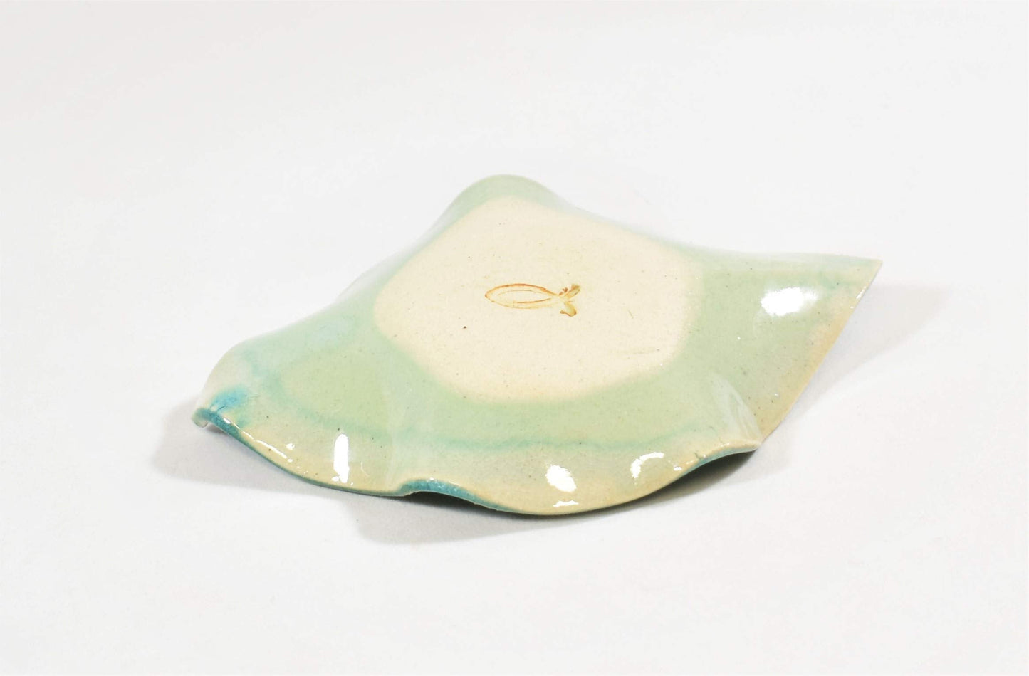 Earthen Vessels Pottery, Hydrangea Leaf Spoon Rest, Tea Bag Coaster, Ring Dish, Set of 3 In Summer Green, Pink & Teal