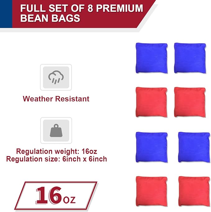 Cornhole Board Set, Regulation Size 4 x 2FT/3 x 2FT Solid Wood Corn Hole Game Set with 8 Bean Bags,2 Cornhole Boards and 1 Carry Bag for Outdoor Beach Toss Games Competitions