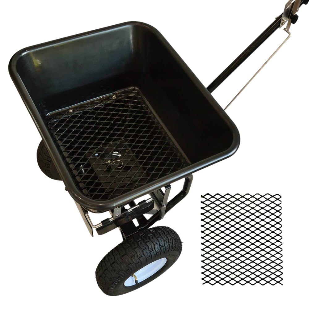 Discount SNOWSTAKES - Lawn Fertilizer & Seed Spreader, 100 LBS Capacity, with Included Grate, Cover & 13 in All Terrain Pneumatic Tires, Ideal for Turf & Lawn Care, Winter Walk Behind Salt Spreader