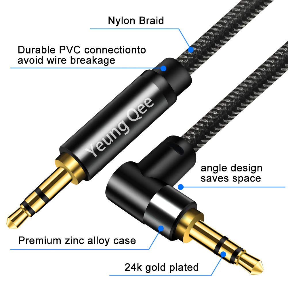 Yeung Qee 3.5mm 1ft, 3.5mm (1FT/0.3M) Aux Cable Nylon Braided Male to Male Stereo Audio Cable Audio Auxiliary Input