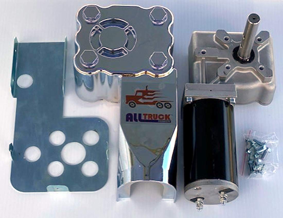 ALL TRUCK PRODUCTS 1200W/90:1-2 HP - Universal Replacement Dump Truck Trailer Tarp Motor w/Chrome Cover - 3 Yr Warranty