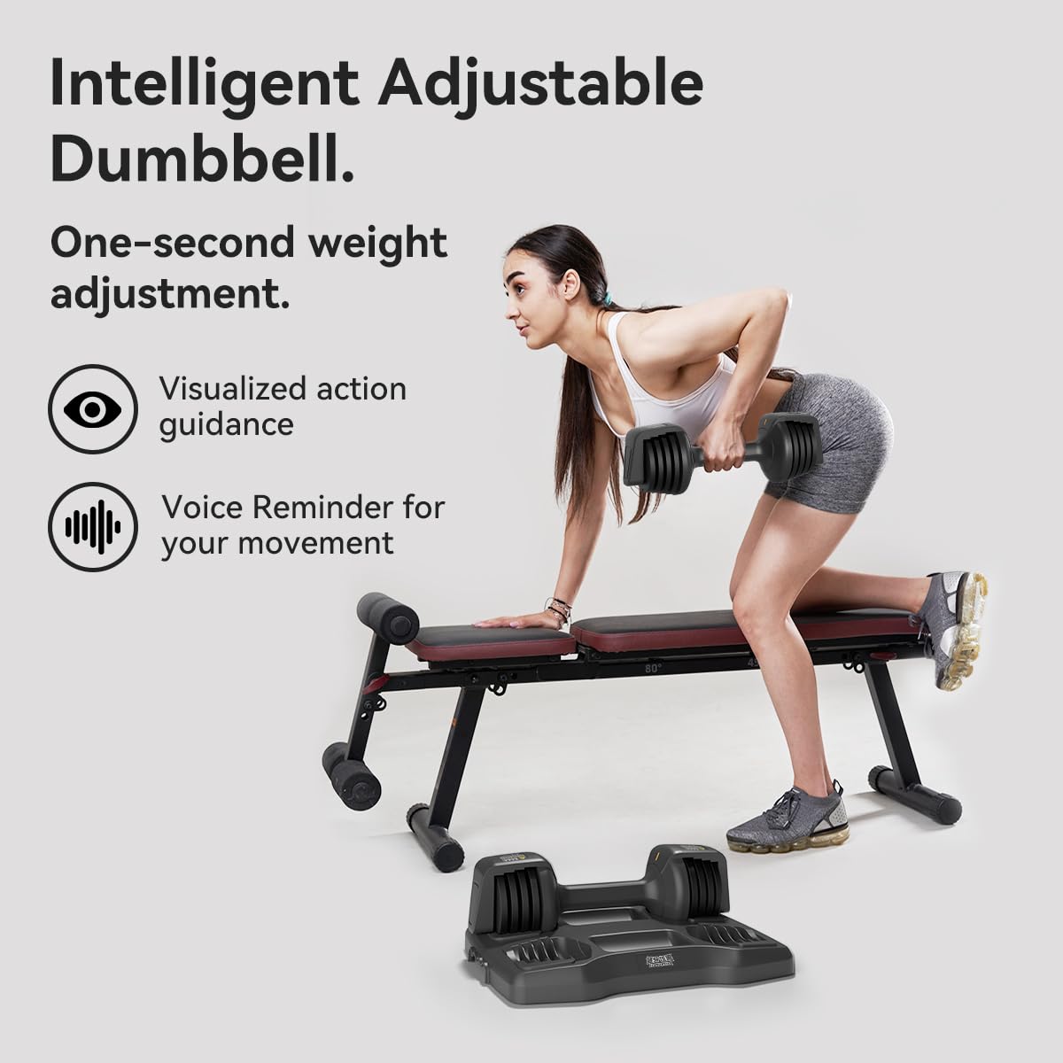 Smart Adjustable Dumbbell Set - Pair with Stand - Quick Adjustment, Secure Grip - Compact Home Gym Training Dumbbells for Men & Women with Voice Reminder & Motion Sensing Functions - 25LB