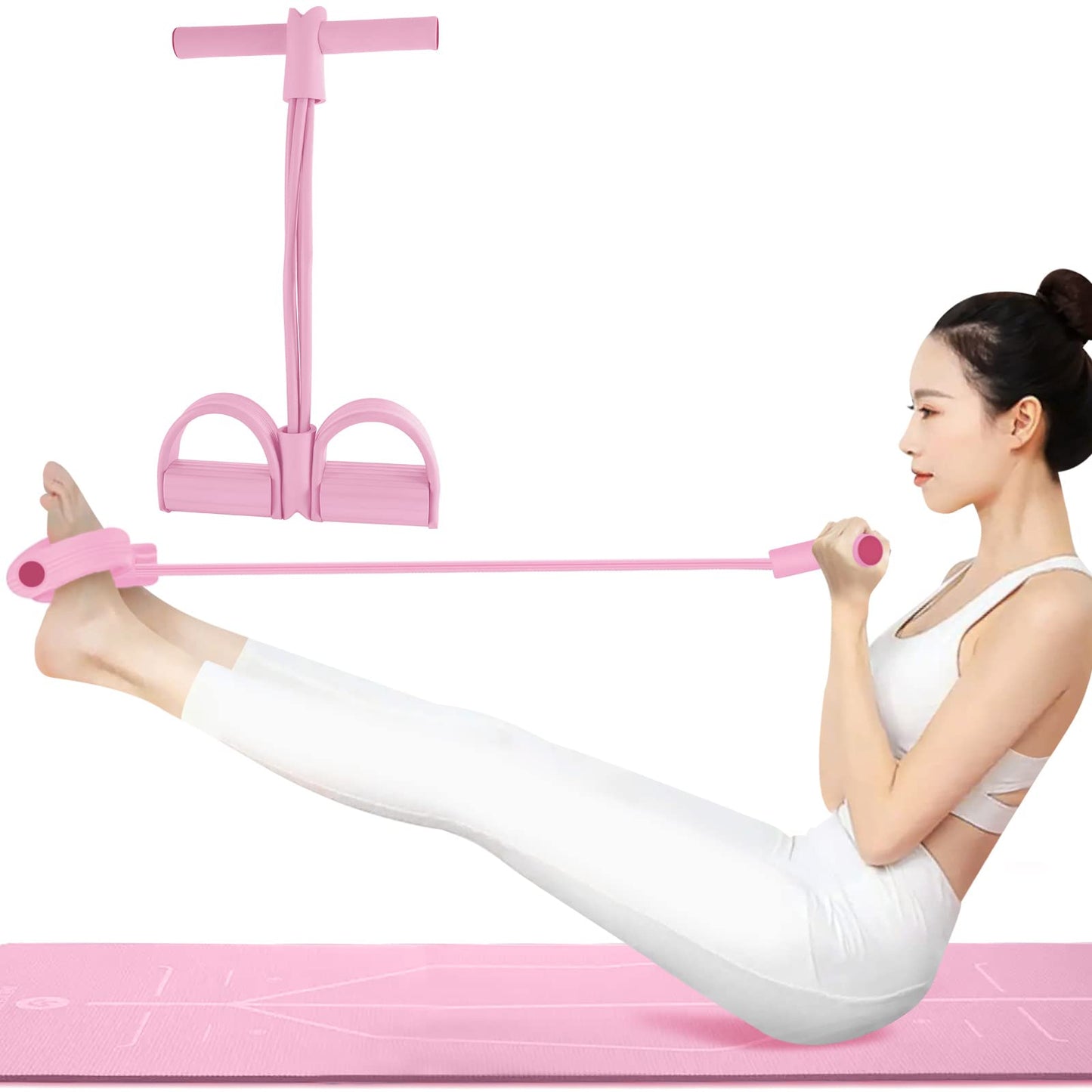 Multi-Function Tension Rope – 4 Tube Resistance Bands with Handles – Sit Up Exercise Equipment Home Gym Tummy Trainer for Men Women (Pink) …