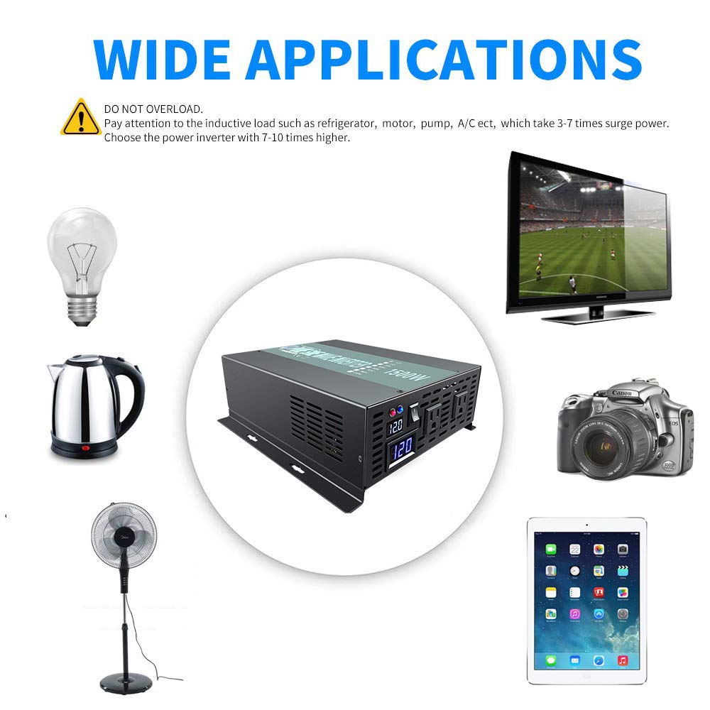 WZRELB 1500W 24V 120V Pure Sine Wave Solar Power Inverter With Remote Control Switch