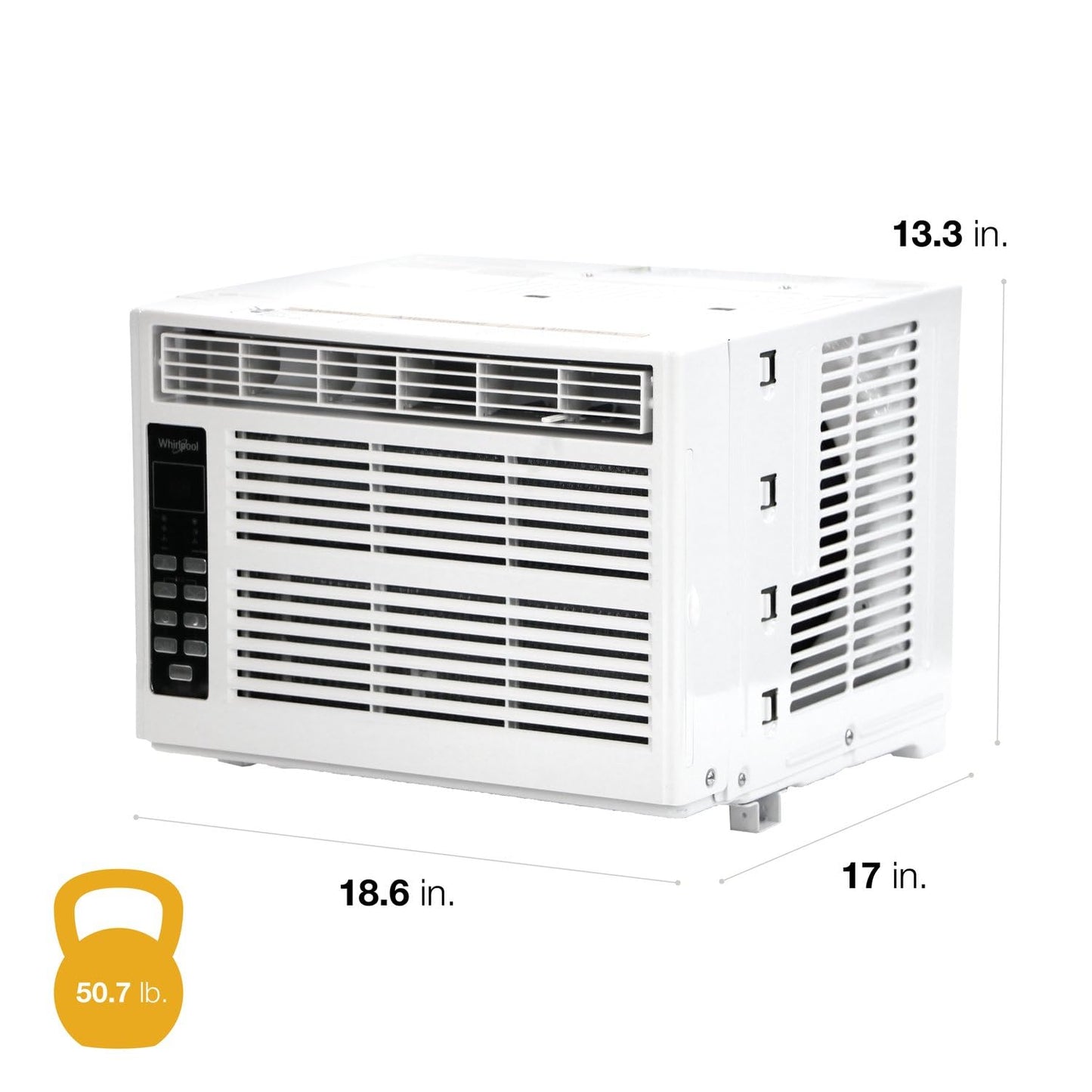 Whirlpool 8,000 BTU Window Air Conditioner with Dehumidifier, 115V, Window AC for Rooms up to 350 Sq. Ft., Living Room, Bedroom, or Apartment, with 3 Speeds, Remote Control, and 24H Timer, White