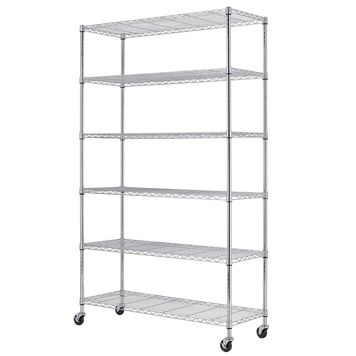 BestOffice | 6-Tier Wire Storage Shelves with Wheels | 18x45x82 | Chrome | Adjustable Racks | Heavy-Duty Metal Shelf, Holds Upto 2100 lbs | No-Tool Assembly | Ideal for Home & Garage Shelving