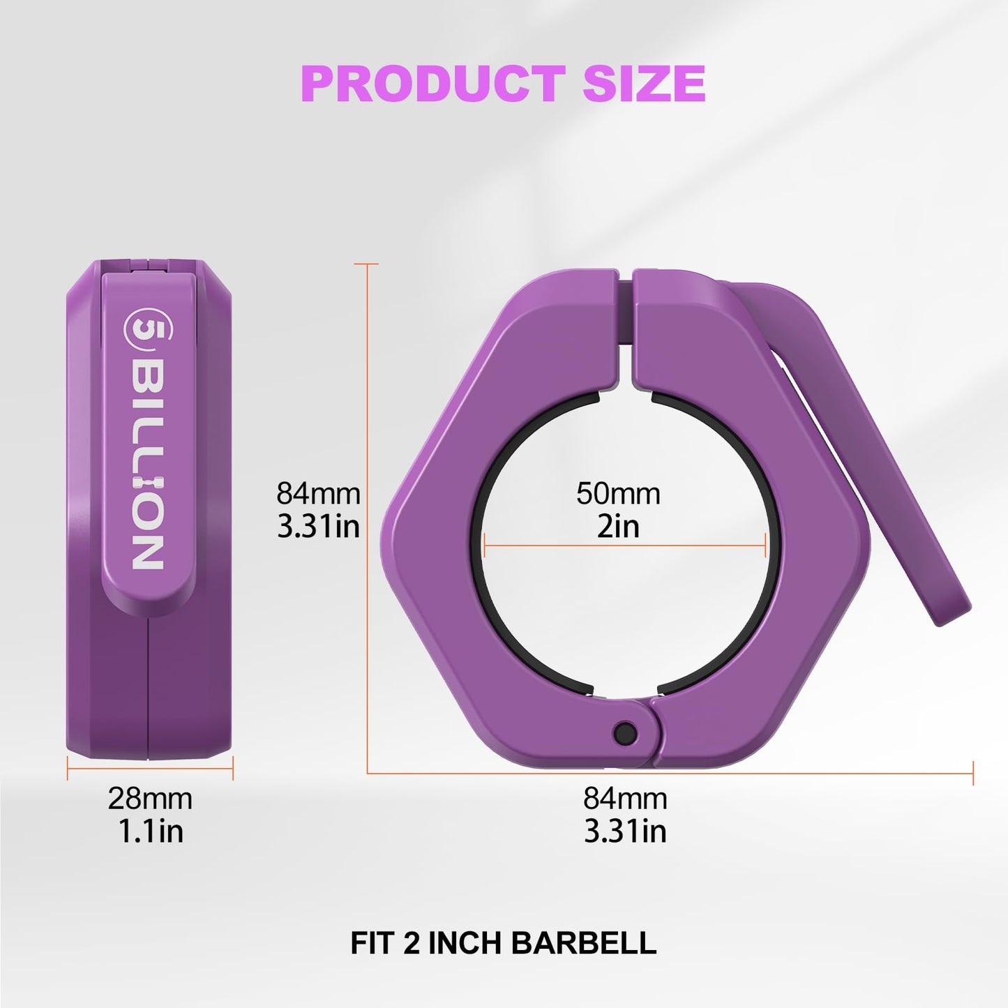 Olympic Barbell Clamps 2 inch Barbell Clips (Pair) Barbell Collars for Secure Weightlifting Quick Release Weight Clips for Bars with Anti-Slip TPR Lining at Home or Gym Clips (Purple)
