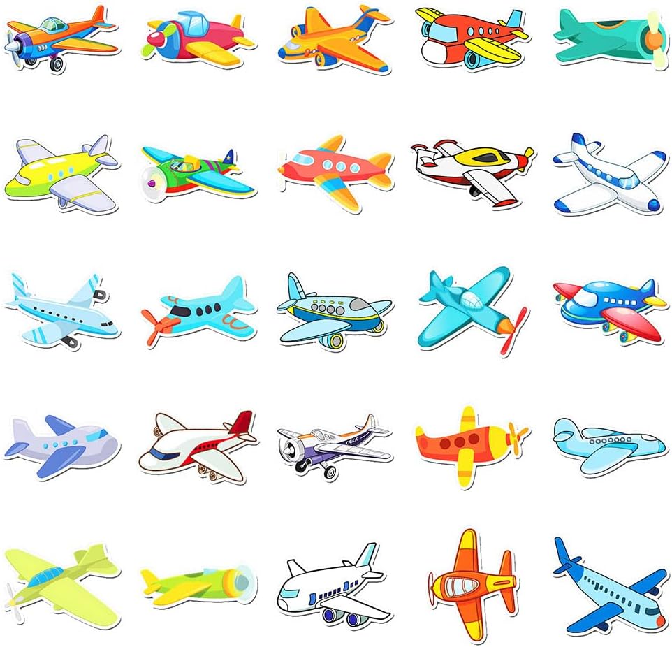 Mekycro Pack 50 Set Airplane Stickers PCS, Cute Cartoon Waterproof Vinyl Die-Cut Aircraft Sticker for Water Bottles