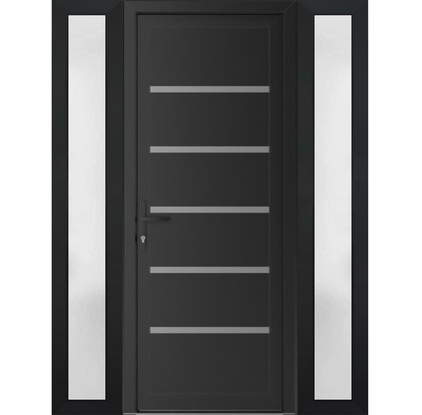 VDOMDOORS Front Exterior Prehung Metal-Plastic Door | Manux 8415 Matte Black | 2 Side Sidelite Transoms | Residential Doors Entrance Patio Garage 60 x 80 (W12+36+12 x H80) Right-Inswing