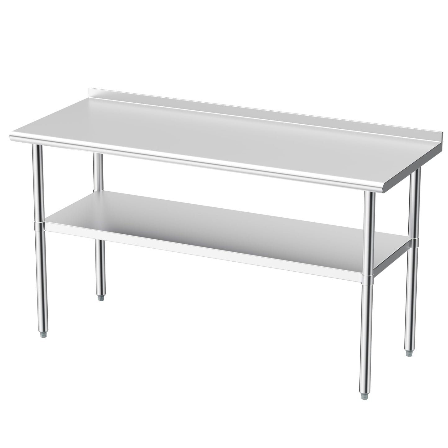 Derro Stainless Steel Table for Prep & Work, 24 X 60 in, Metal Commercial Heavy Duty Table with Backsplash and Adjustable Under Shelf and Foot for Restaurant, Home and Hotel