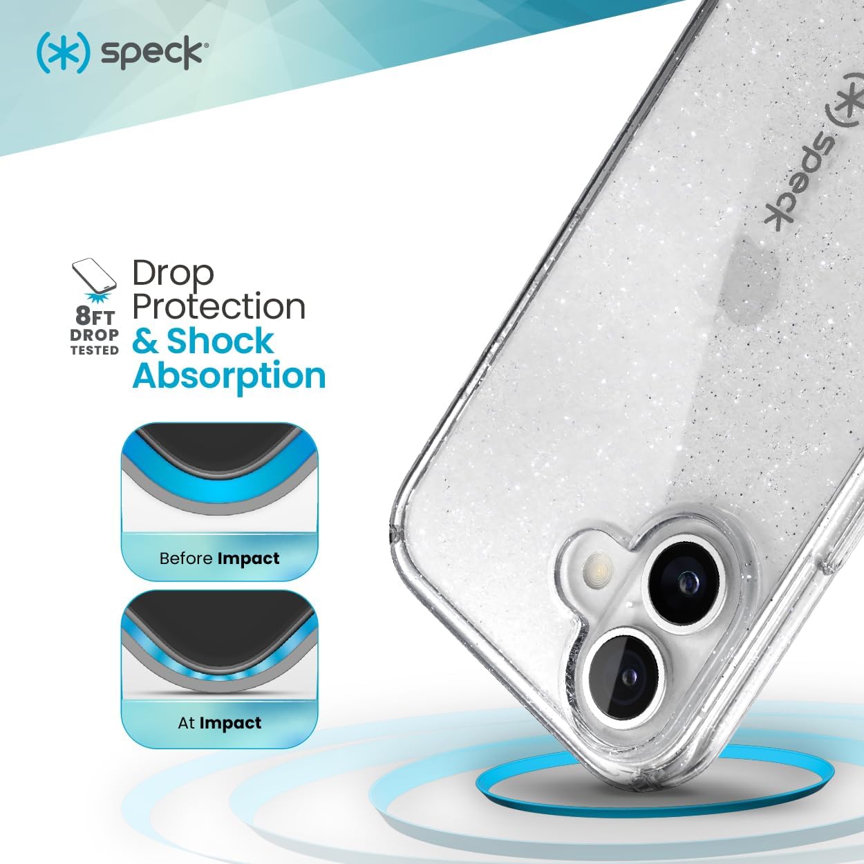 16 Speck Clear iPhone Case - Slim GemShell Phone Case - Clear/Platinum Glitter
