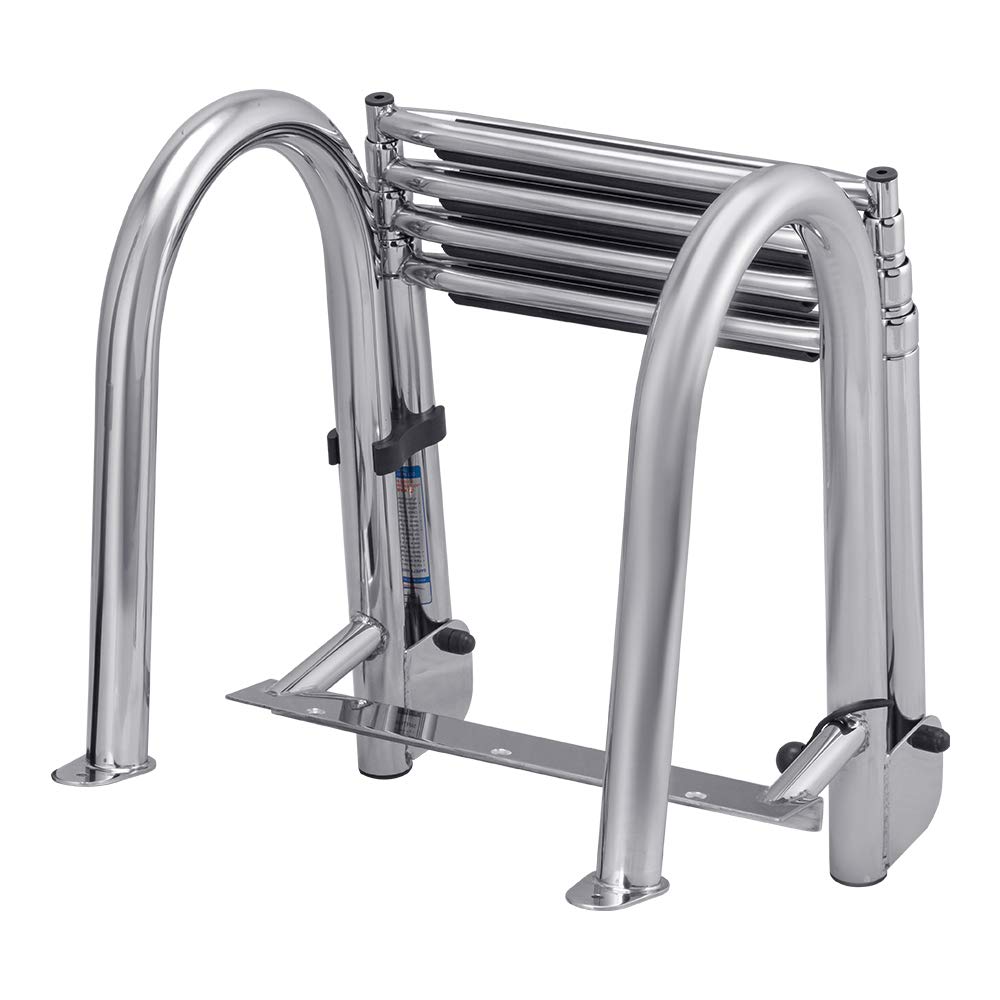 White Water – 4-Step Rear Entry Pontoon Boat Ladder with Extra-Wide Steps | 304 Stainless Steel Folding Design, Handrails, 400 lb Capacity | OEM Trusted, Fully Assembled