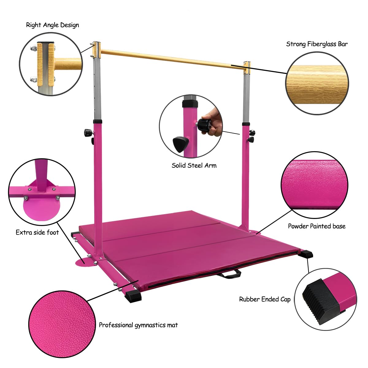 GLANT Gymnastic Kip Bar,Horizontal Bar for Kids Girls Junior,3' to 5' Adjustable Height,Home Gym Equipment,Ideal for Indoor and Home Training,1-4 Levels,300lbs Weight Capacity